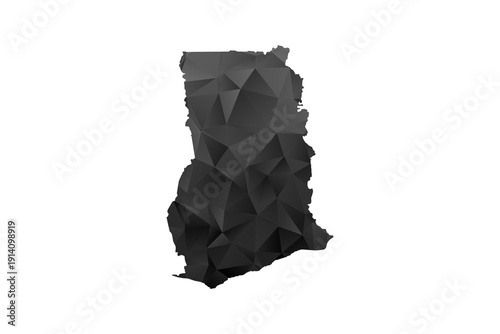 Ghana Map - Polygon Style Vector Illustration in Black and Gray Gradient, Low Poly Geometric Design, Isolated on White Background for Infographics and Education.