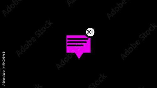 message icon animation. on black screen.
 New message. Mail inbox notification icon.
 representing messages loop 4k animation.