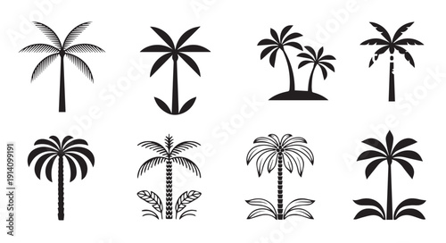 palm trees set of icons 
