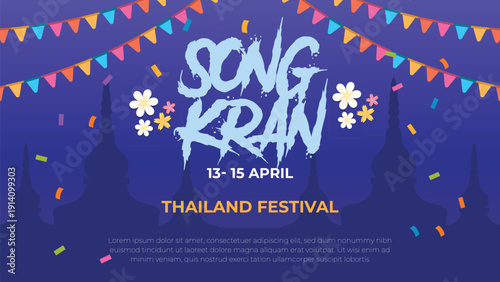 Songkran  water festival and Thai New Year  Celebration Design Template