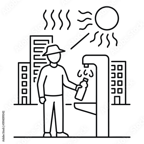 Man staying hydrated with water bottle on hot sunny day in city