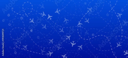 Airplane Flight Paths on Blue Background  Travel and Logistics Concept