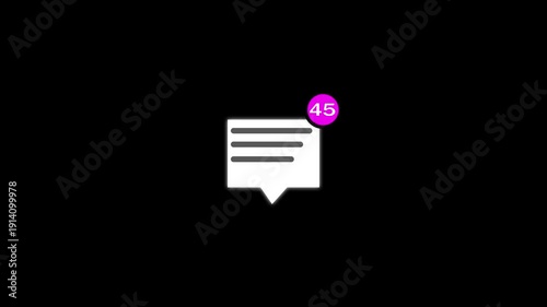 message icon animation. on black screen.
 New message. Mail inbox notification icon.
 representing messages loop 4k animation.