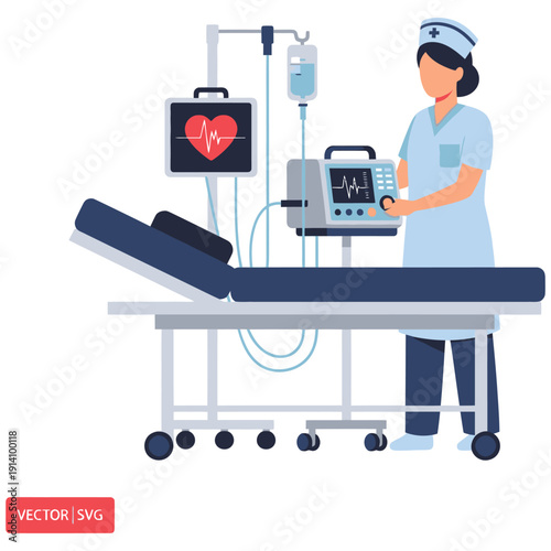 Nurse Attending to Patient Bedside Medical Equipment.