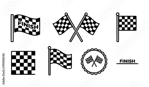 Checkered Racing Flag Icon Set Flat Motorsport Finish Line Vector Collection on White Background