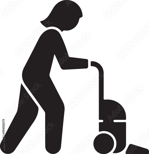 Minimal flat of a person vacuuming silhouette