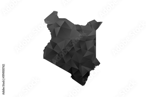 Kenya Map - Polygon Style Vector Illustration in Black and Gray Gradient, Low Poly Geometric Design, Isolated on White Background for Infographics and Education.