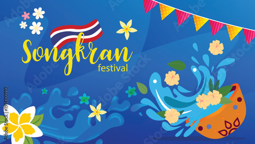 Amazing Songkran festival of Thailand water splash background, vector illustration 
