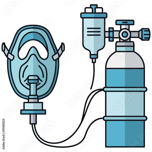 Medical Oxygen Tank and Mask Equipment Illustration.