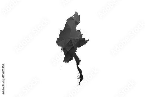 Myanmar Map - Polygon Style Vector Illustration in Black and Gray Gradient, Low Poly Geometric Design, Isolated on White Background for Infographics and Education.