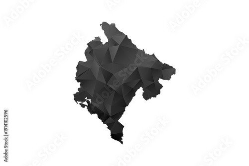 Montenegro Map - Polygon Style Vector Illustration in Black and Gray Gradient, Low Poly Geometric Design, Isolated on White Background for Infographics and Education.