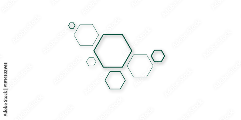Fototapeta premium Minimal Green Hexagon Network Pattern On White Background With Modern Honeycomb Tech Design