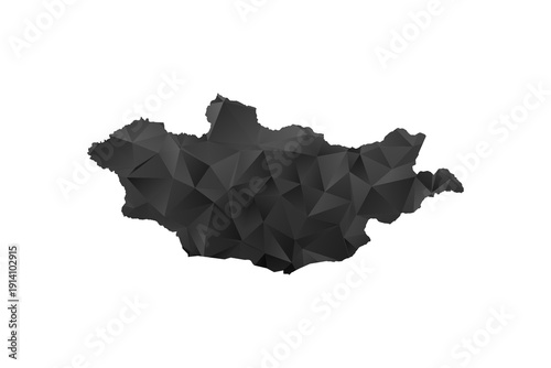 Mongolia Map - Polygon Style Vector Illustration in Black and Gray Gradient, Low Poly Geometric Design, Isolated on White Background for Infographics and Education.