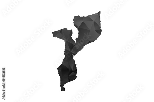 Mozambique Map - Polygon Style Vector Illustration in Black and Gray Gradient, Low Poly Geometric Design, Isolated on White Background for Infographics and Education.