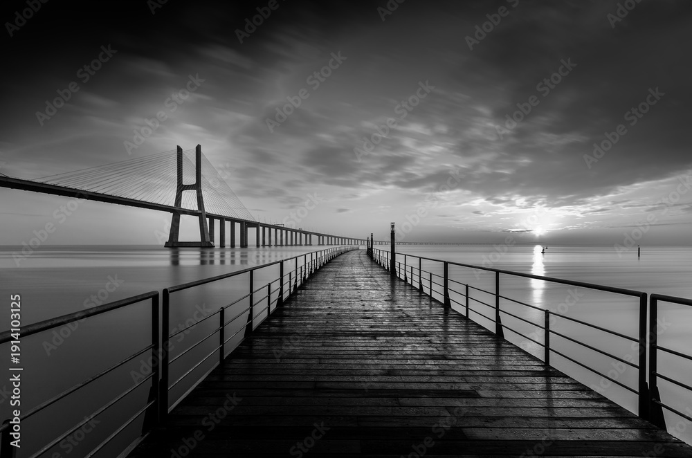 Fototapeta premium Vasco da Gama Bridge, Lisbon, Portugal in Black and White