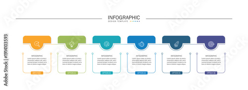 Business infographic template. 6 Step timeline journey. Process diagram, Infographic elements vector illustration.