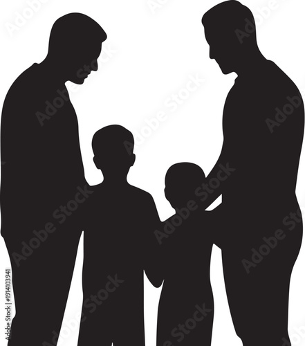 Silhouette of a family of four standing together four people