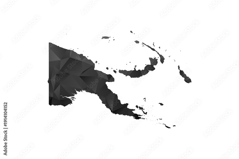 Obraz premium Papua New Guinea Map - Polygon Style Vector Illustration in Black and Gray Gradient, Low Poly Geometric Design, Isolated on White Background for Infographics and Education.