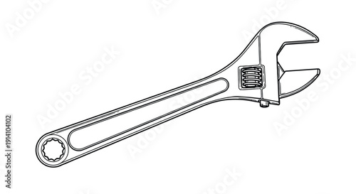  Black and white illustration of an adjustable wrench with a round gear mechanism. The tool is depicted with a simple, clean line art style.