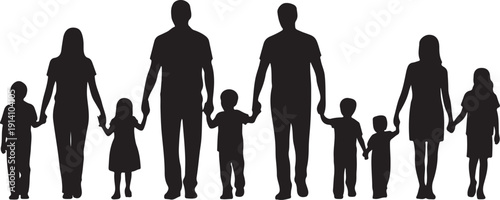 Silhouette of a large family holding hands together 1
