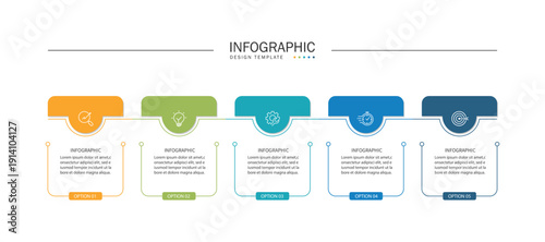 Business infographic template. 5 Step timeline journey. Process diagram, Infographic elements vector illustration.