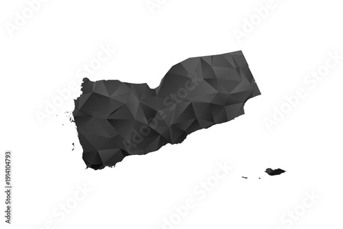 Yemen Map - Polygon Style Vector Illustration in Black and Gray Gradient, Low Poly Geometric Design, Isolated on White Background for Infographics and Education.