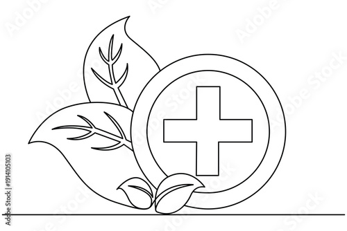 Obraz na płótnie Medical plus sign continuous one line drawing minimalist outline vector