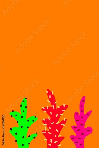 Colorful Neon Floral Abstract Background with Playful Hand Drawn Plants – Modern Vertical Illustration