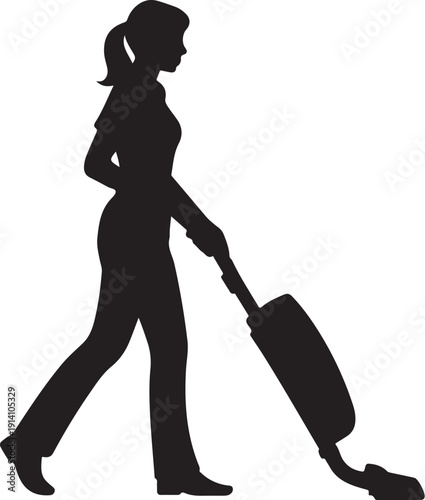 Silhouette of a Woman Vacuuming in a Room vacuum cleaner