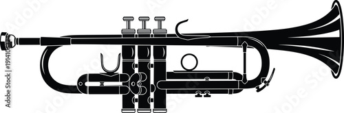 Black vector silhouette of a classic trumpet musical instrument for jazz band performance orchestral music concerts brass instrument education symphony theater and entertainment branding,