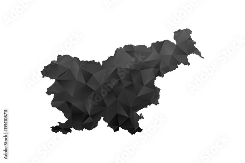 Slovenia Map - Polygon Style Vector Illustration in Black and Gray Gradient, Low Poly Geometric Design, Isolated on White Background for Infographics and Education.