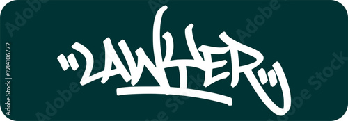 Professional graffiti LAWYER tag lettering. Urban street art hand style for law firms and legal apparel design. Isolated black and white script for clean branding projects.