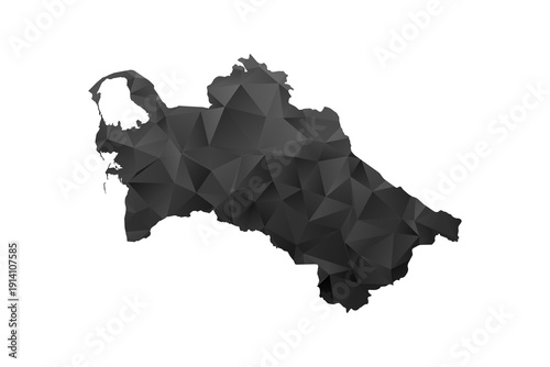 Turkmenistan Map - Polygon Style Vector Illustration in Black and Gray Gradient, Low Poly Geometric Design, Isolated on White Background for Infographics and Education.