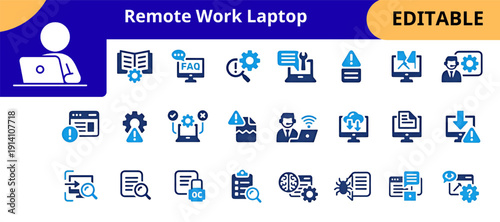 Remote Work Laptop Editable Icon Set for Business Support Services