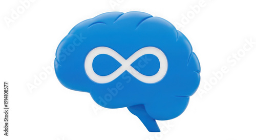 Blue brain with white infinity symbol on front  mental health awareness concept transparent background