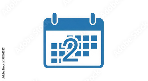 Blue calendar icon with date two on white background transparent background