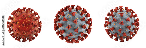 Set of Coronavirus COVID-19 Cells and Pathogenic Bacteria Models Isolated on White Background