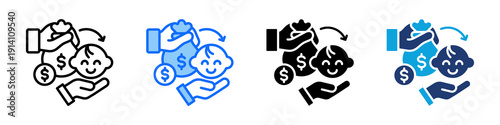 Childcare Subsidy Icon Set Multi Style Vector Illustration
