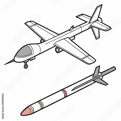 White drone and red tipped missile unmanned aerial vehicle