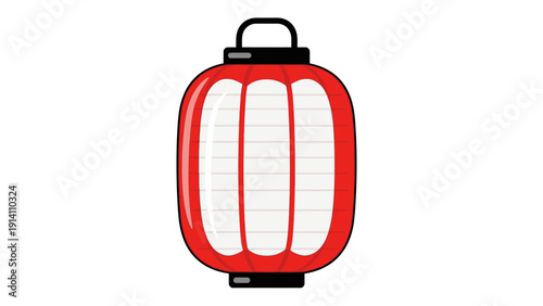 Illustration of a traditional red Japanese lantern with a black handle on a white background.