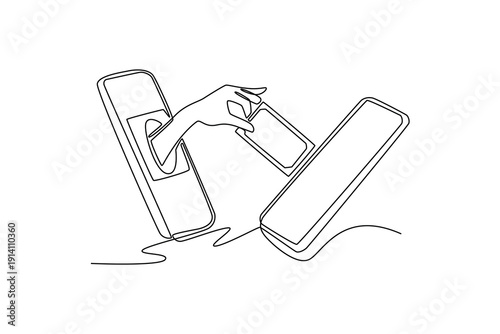 Hands from mobile phone holds money. online payment. Payment Online concept. Single line draw design. Full length animation illustration. High quality 4k footage