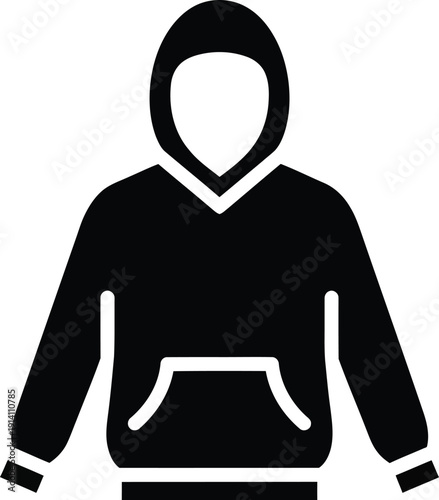 A black silhouette icon depicting a person wearing a hoodie with the hood up and a front pocket