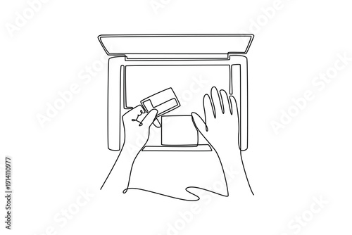 male hands making online payment. Payment Online concept. Single line draw design. Full length animation illustration. High quality 4k footage