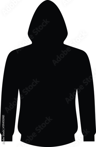 A black silhouette icon depicting a hoodie with the hood up, set against a white background.