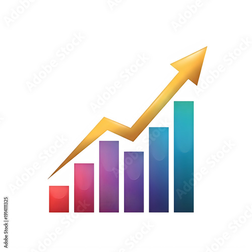 Free Download Golden arrow growth chart with colorful bars isolated on transparent background - GFXLoad