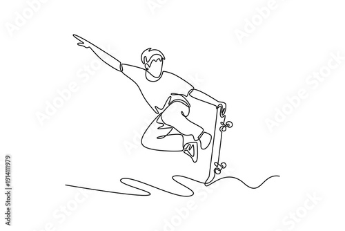 skateboarding. Sport concept. Single line draw design. Full length animation illustration. High quality 4k footage