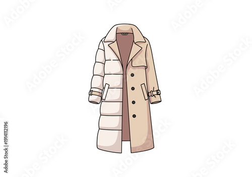 Stylish Womens Beige Double Breasted Long Trench Coat With Puffer Style Sleeves For Cold Weather Fashion