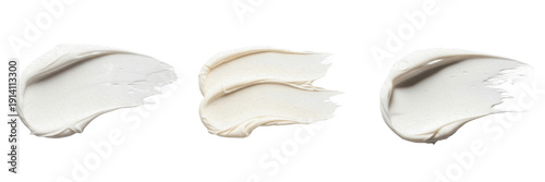 Set of Cosmetic Cream Smears and White Clay Swatches Isolated on White Background for Skin Care