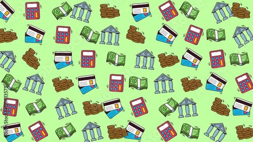 Financial concept with calculators, credit cards, banks, coins  ideal for banking, finance, budgeting, and investment concepts in design projects.