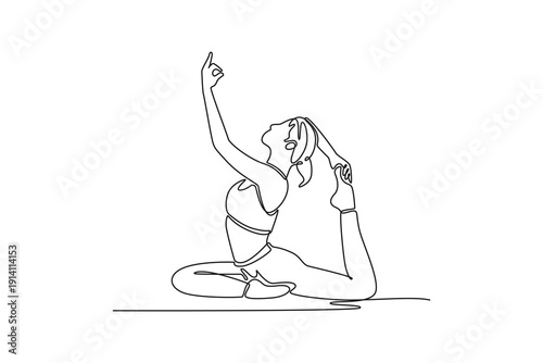 Harmony, balance, yoga. Fitness Activity concept. Single line draw design. Full length animation illustration. High quality 4k footage